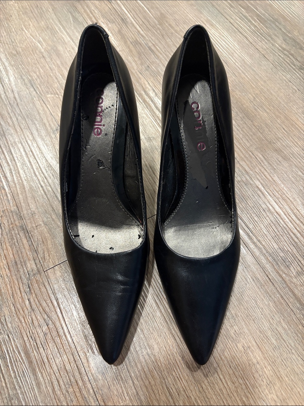 Connie Black Pointed Toe Leather Pumps